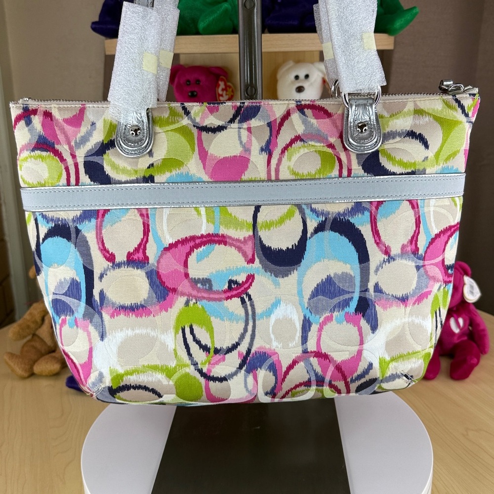 ๐ฅNWOT COACH - Poppy Ikat Signature C Multi/Silver Glam Tote Y2K - 45U088 - Picture 7 of 15